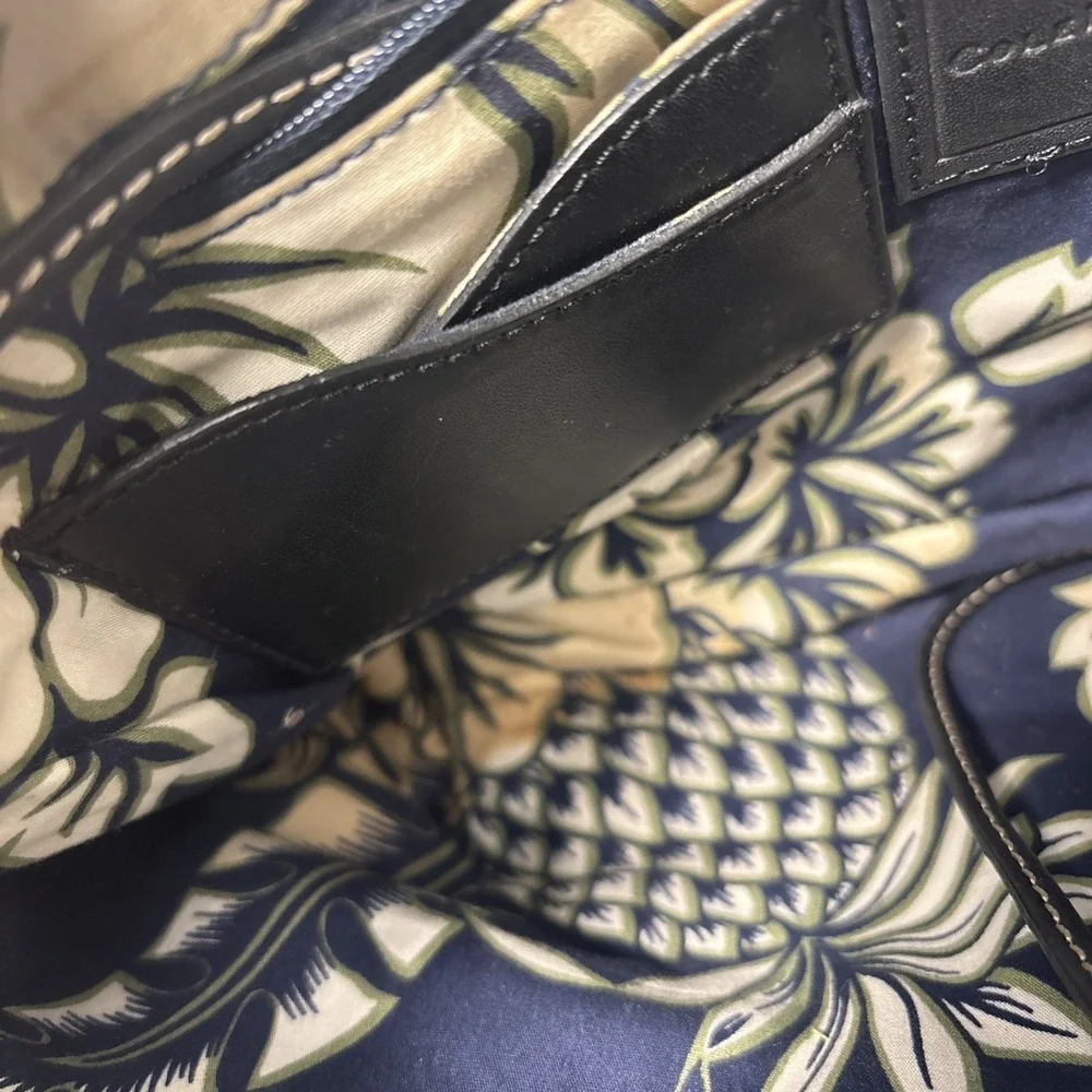 Cole Haan Purse & Wallet Woven Straw Black Faux Leather Shoulder Floral Accents